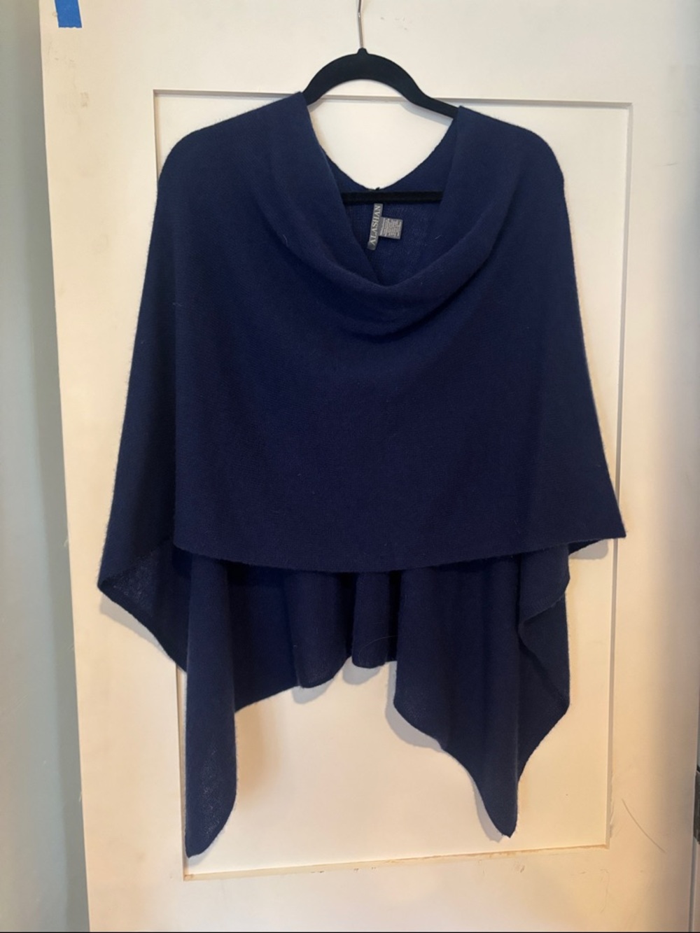 Cozy Navy Knit Cowl-Neck Poncho